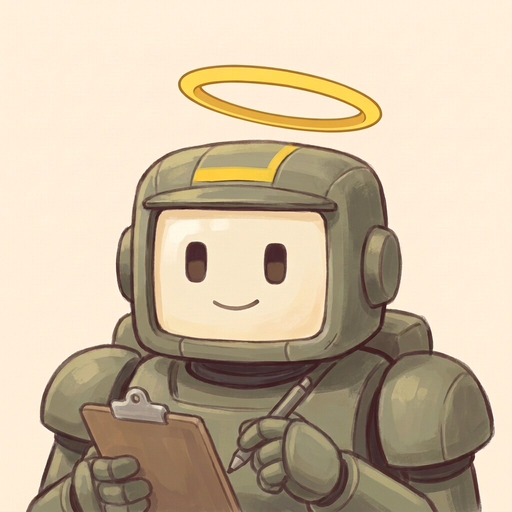Holy Ops, the operations agent, checking a clipboard.